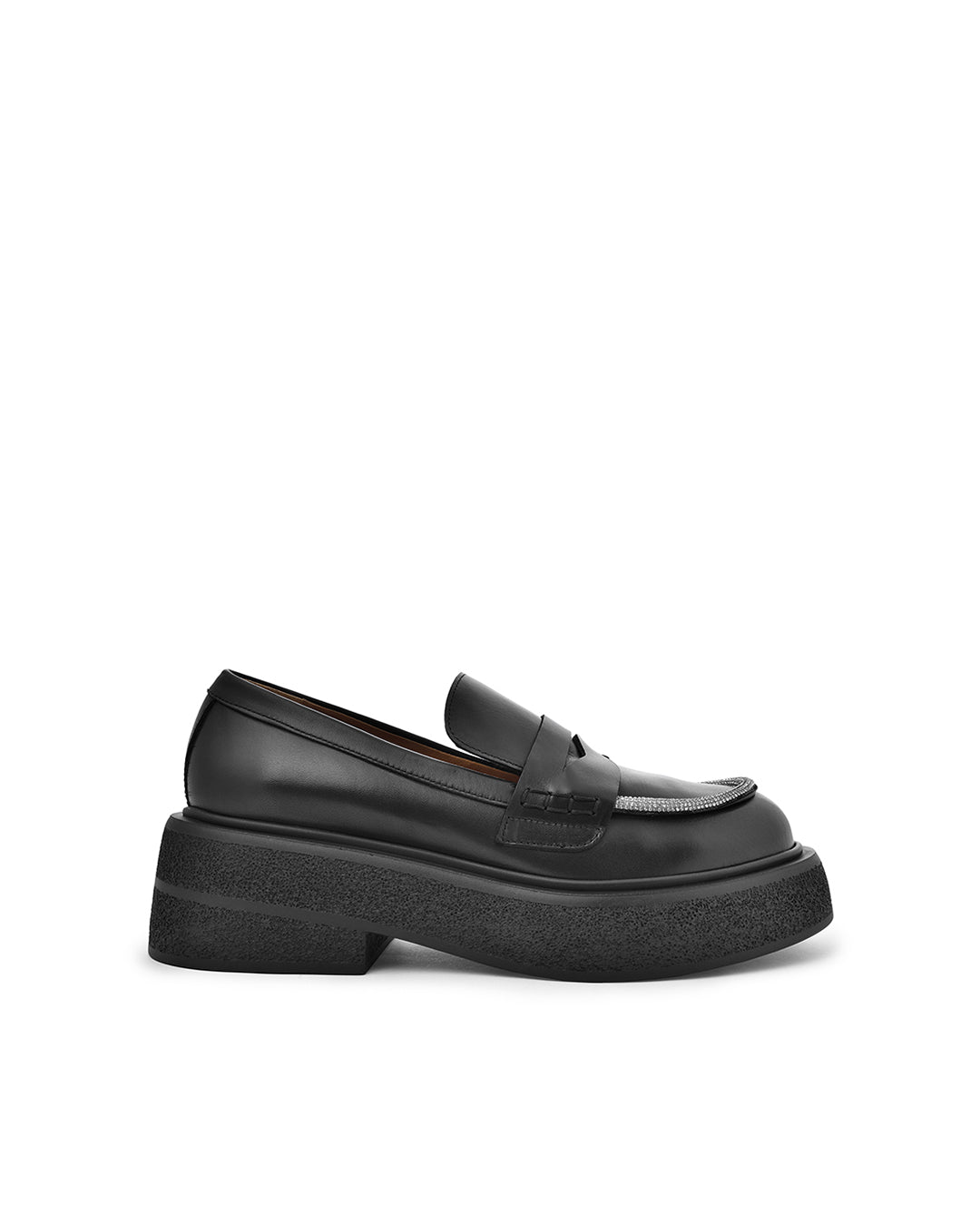 Akaada Tomi Strass Black Leather Chunky Loafers –