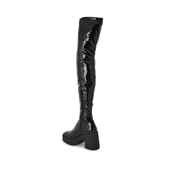 Akaada Yoshi Black Thigh-High Stretch Patent Boots – akaada.com